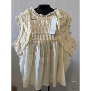 Calypso St. Barth Top Blouse Pleated Details Cotton Sz XL Airy Cotton Boho New